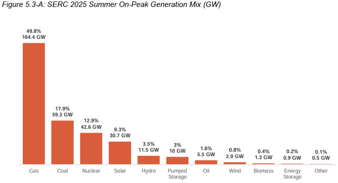 SERC 2025 Summer On Peak Generation Mix